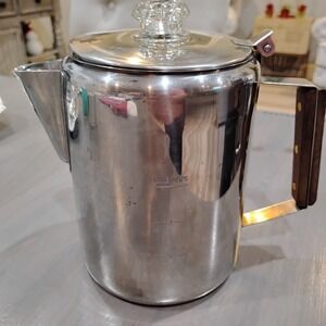 Texsport 9 Cup Coffee Percolator Stainless Steel Camping/Stove Top Wood Handle